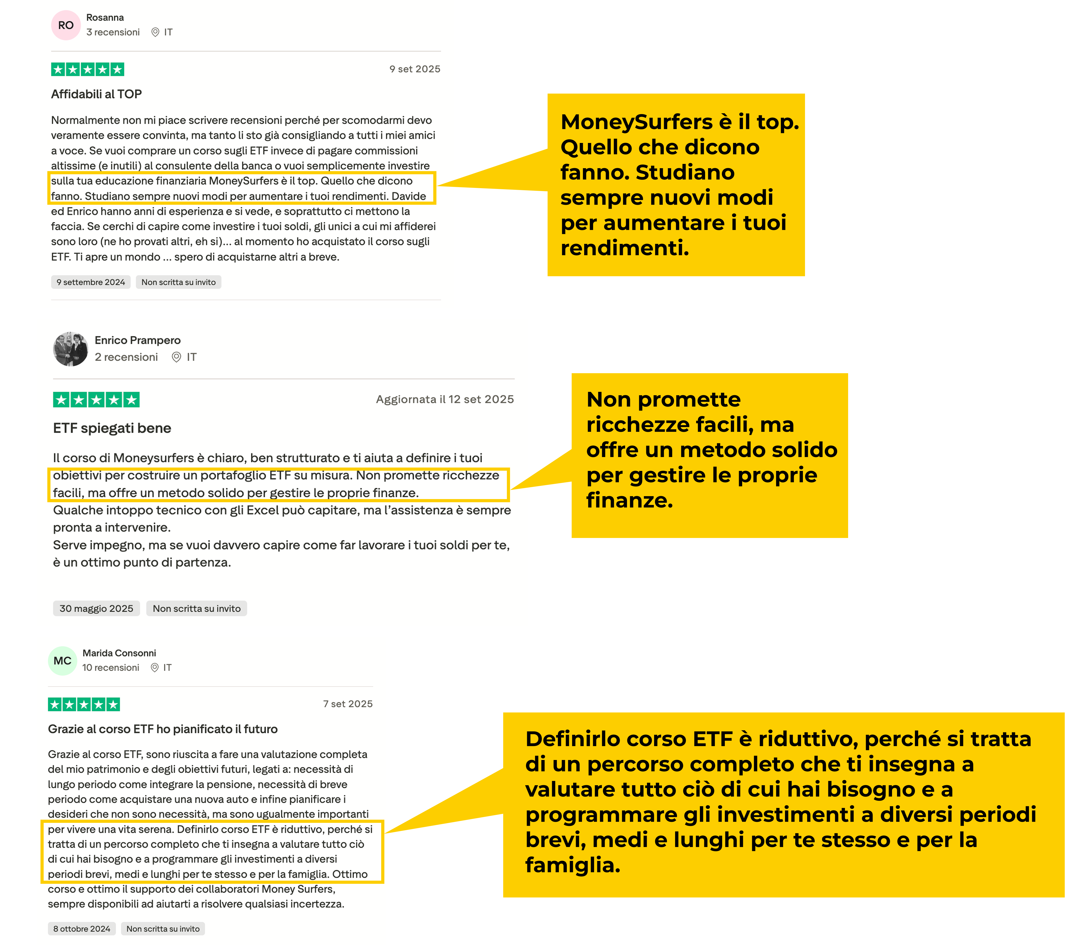 Recensioni dei corsisti Ethical ETF Boost